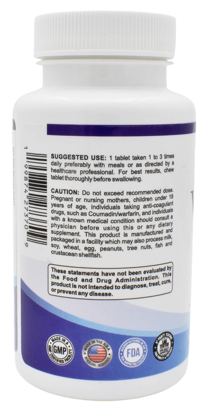 D3 + K2 Chewable Bone, Heart Calcium Absorption, Delicious. | High Potency, Bone, Heart & Immune Support, Vitamin K2 MK-7, Gluten-Free, USA