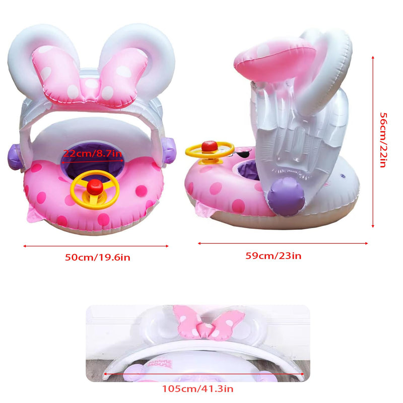 Arcimatto Baby Swimming Pool Floats with Removable Sun Protection Canopy, Cute Inflatable Raft with Seat and Handle, No Flip Over Kids Infants Boat Swim Ring for Toddlers 8-36 Months Pink Mouse - BeesActive Australia