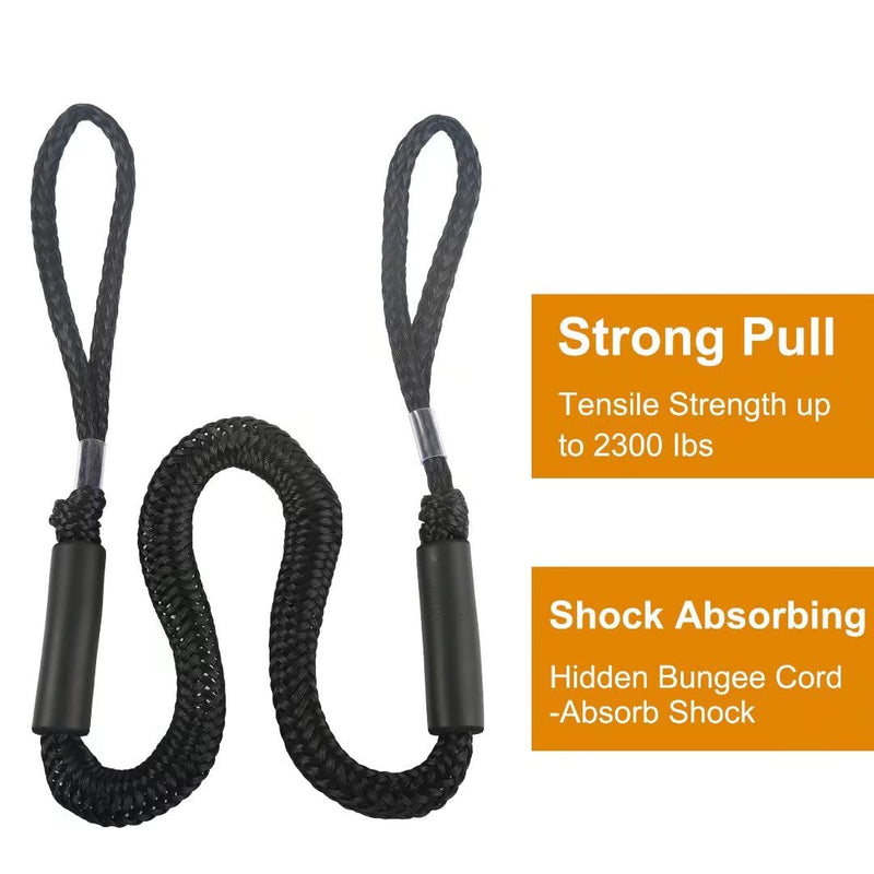 Bungee Dock Lines for Boat Shock Absorb Dock Tie Mooring Rope Boat Accessories 4-5.5 ft,4Pack (Black) - BeesActive Australia