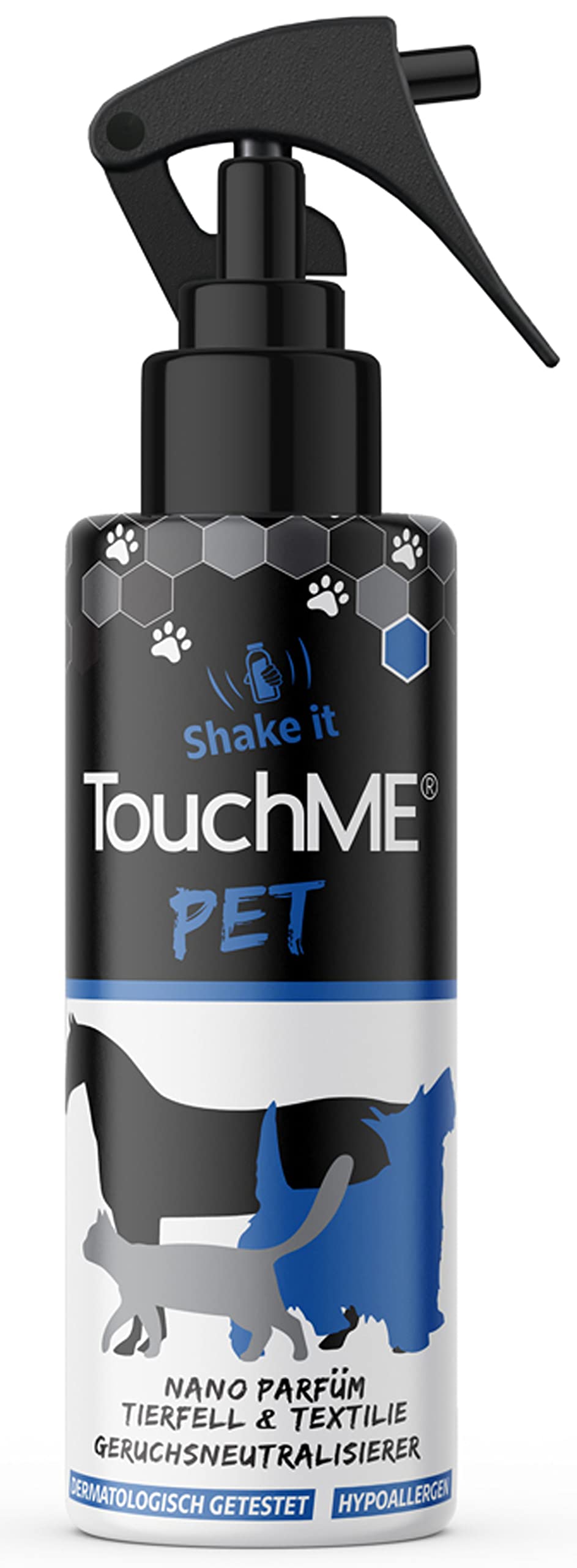 TouchME - touch-active odor remover & textile freshener spray | against animal odor in the dog bed or cat basket | including grooming for dogs, cats & horses | Pet Blue200ml (refreshing) refreshing