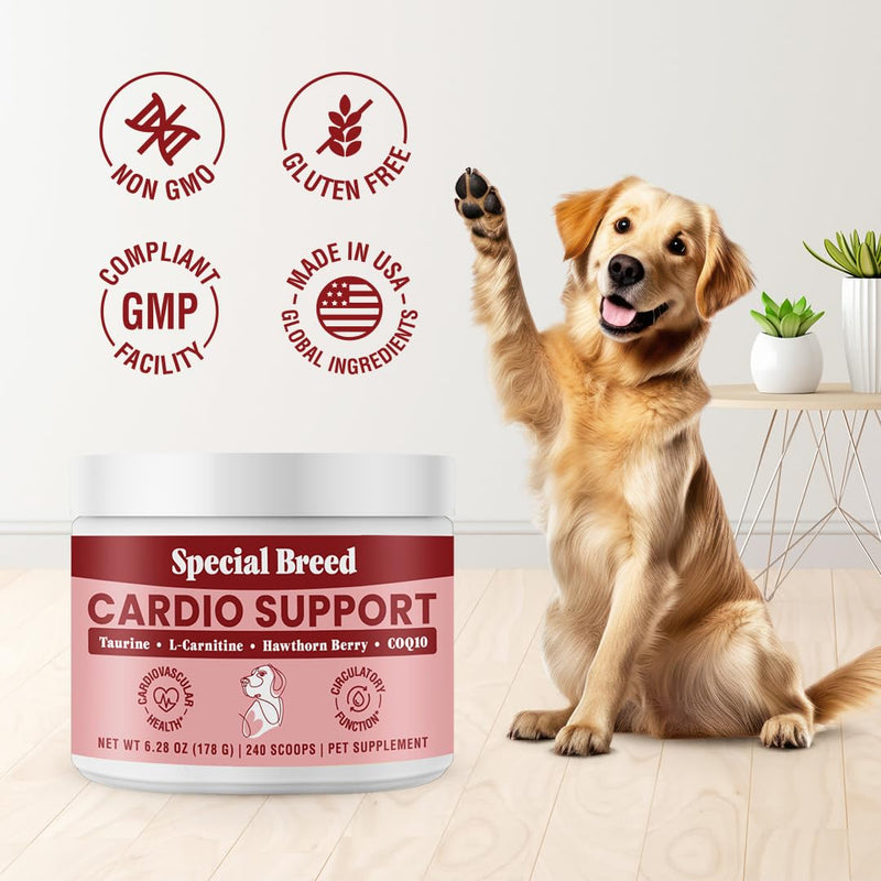 Taurine Supplement for Dogs – Heart Health & Circulation Support – Powder Formula with L-Carnitine, CoQ10 & Organic Hawthorn Berry – 240ct 240 Scoops