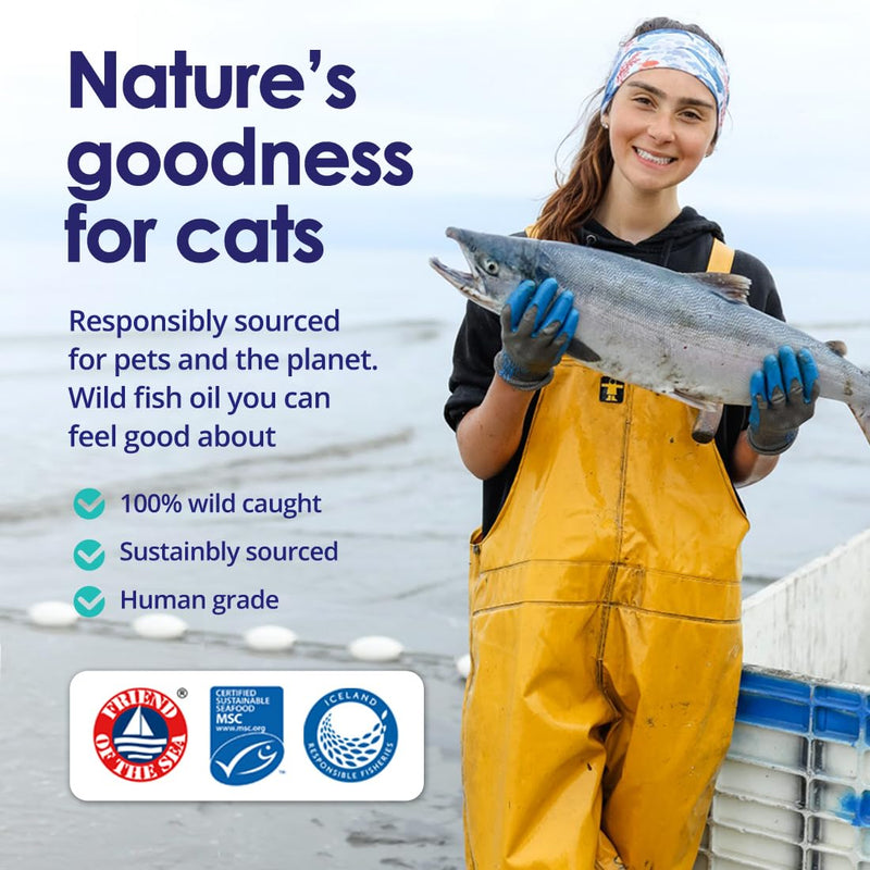 Premium Omega 3 Fish Oil for Cats - Wild Alaskan Salmon Oil Supplement for Skin and Coat - Liquid Cat Supplement for Shedding Control & Cat Dandruff - 16oz