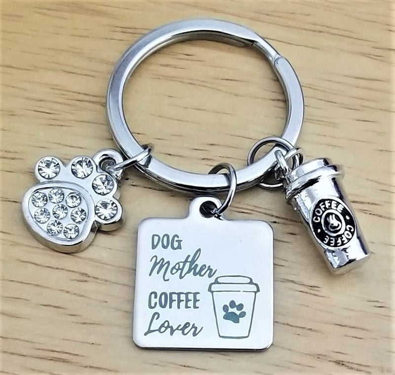 Kit's Kiss Coffee Keychain Dog Mom Keychain Dog Paw Print Charms Dog Mother Coffee Lover Gift Animal Pet Dog Memorial Coffee Cup Coffee Mug Dog Mom Gift, Silver - BeesActive Australia