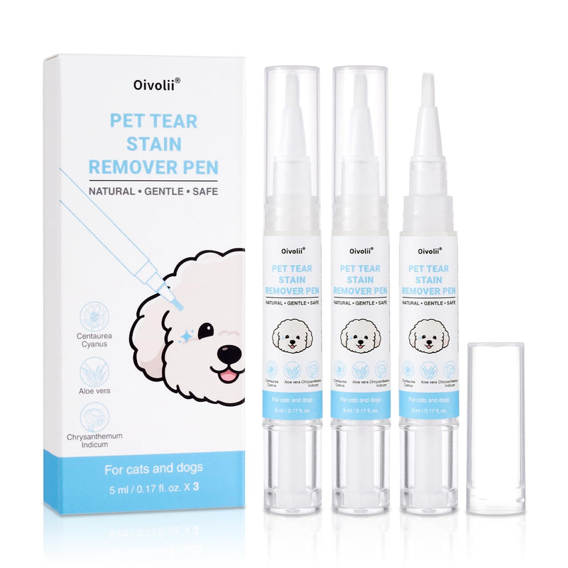 Tear Stain Remover Pen for Dogs & Cats – Aloe Formula Gentle Eye Cleaner with Soft Tip for Easy Use – Especially for White Dogs – Dog Eye Drops Alternative – Safe for Daily Use– 3 Pack
