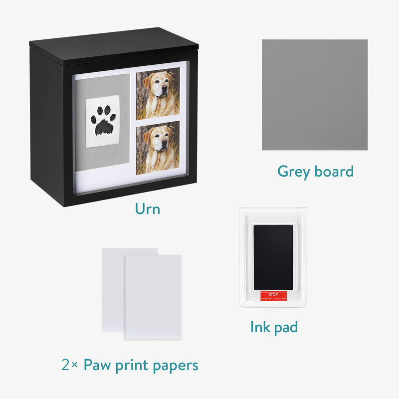 Navaris urn for dog or cat - animal urn including space for 2 photos and paw print - dog urn cat urn - animal urn for dogs - dog box in black - BeesActive Australia