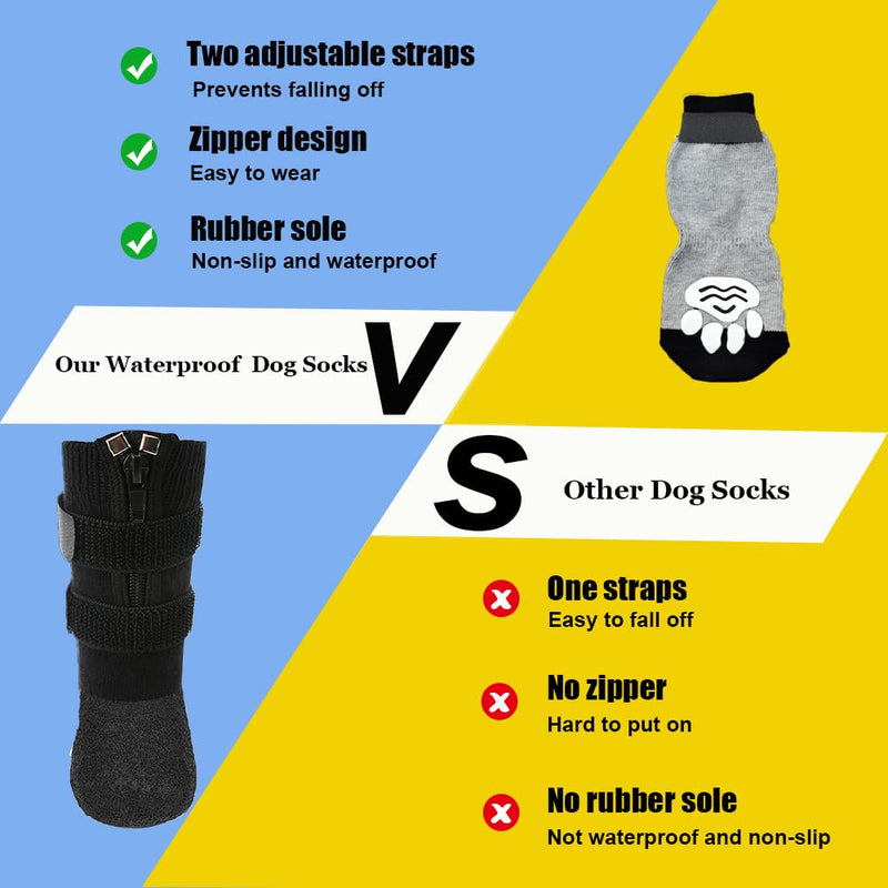 Waterproof Grip Dog Shoes,Anti-Slip Dog Socks Boots,Zipper Dogs Booties Paw Protectors for Hardwood Floor,Indoor and Outdoor for Small Medium Large Dogs Black L Large (Pack of 4) - BeesActive Australia