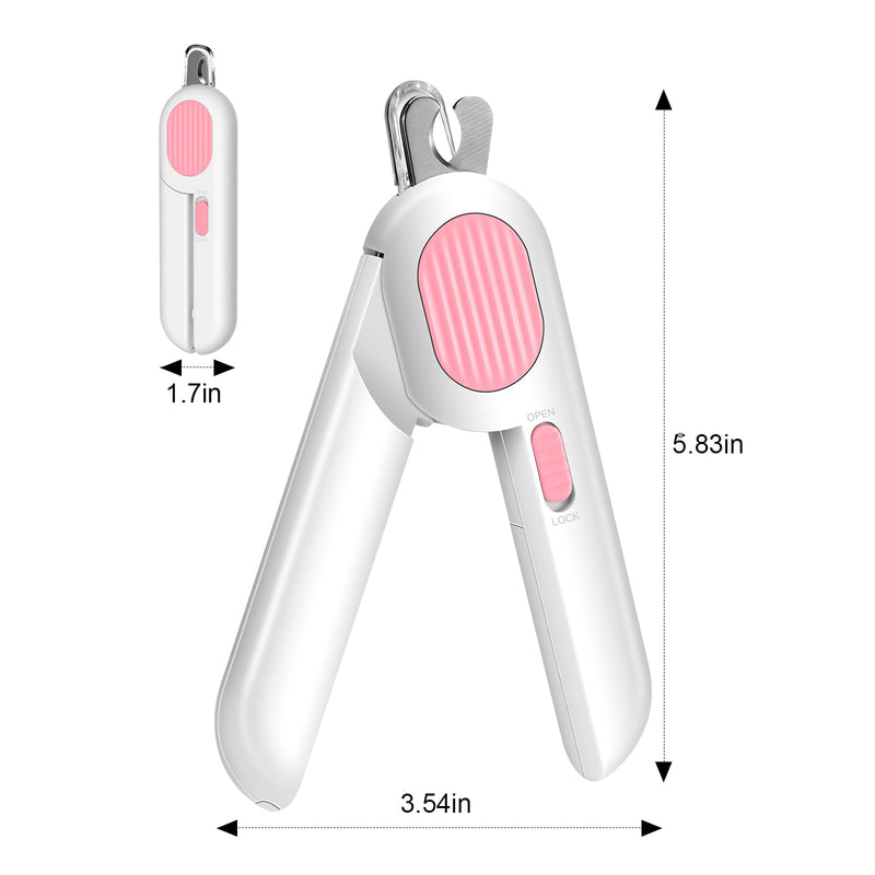 Odoland Cat Nail Clipper with LED Light and Nail File, Dog Claw Trimmer with Bright Light to Avoid Excessive Cutting - Pet Grooming Tool for Tiny Dog Cat Kitten Bunny Rabbit Pink