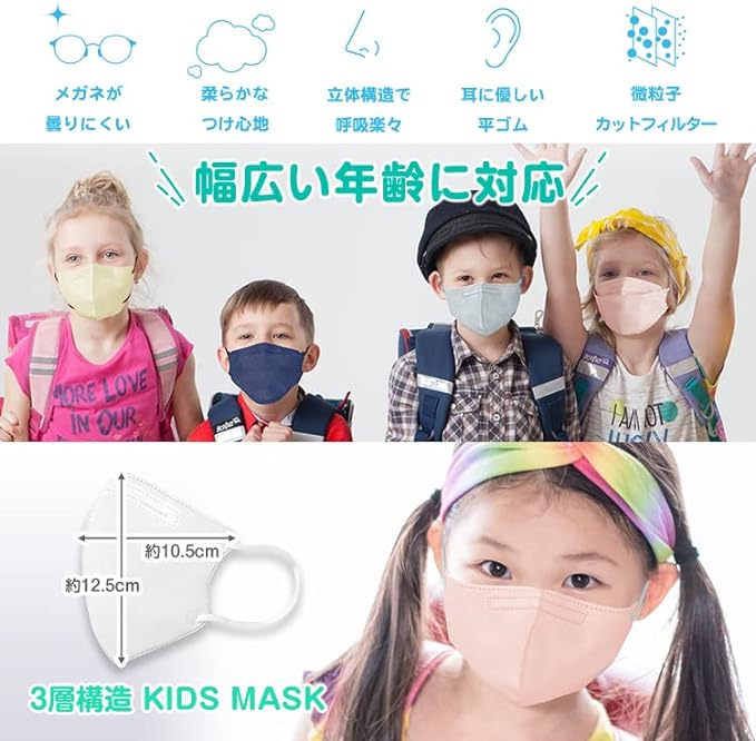 [Sun Percy] Children's 3D Mask, Non-woven Fabric, 20 Pieces, Small, Flat Rubber, Kids (Pearl Blue) - BeesActive Australia