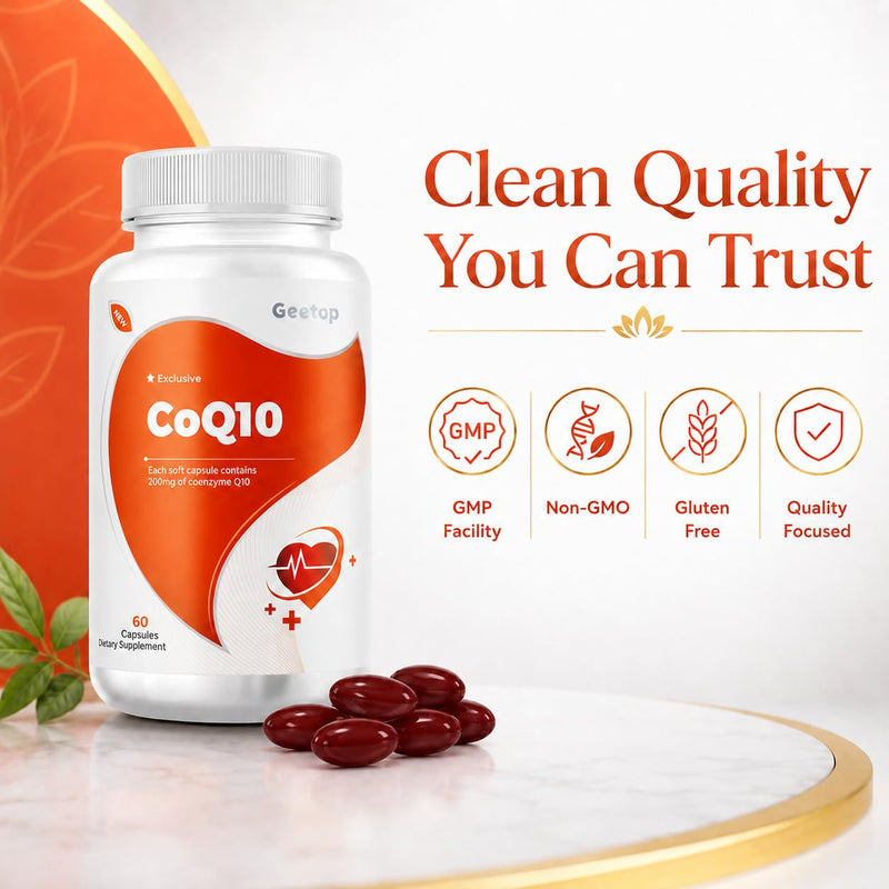Coq10 200mg Softgels Ubiquinol Supplement,Ultra Nutritional Coenzyme q10 | Antioxidant for Heart Health,High Absorption,2 Month Supply,Cellular Energy Production,Vegan,Gluten Free,GMP Compliant,Geetop