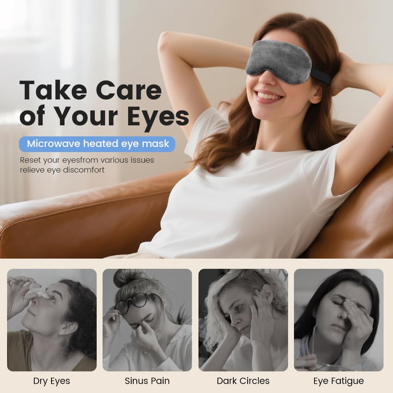 Microwave Heated Eye Mask, Steam Warm Compress for Dry Eyes, Work with Relieve, Blepharitis & Stye Treatment (Gray) Style 1 - Gray - BeesActive Australia