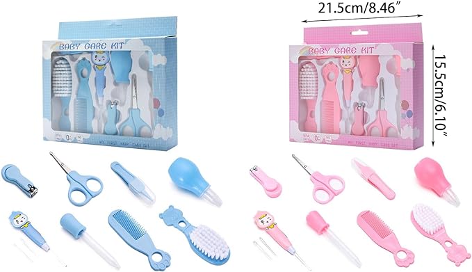 RUISINERY Grooming Brush 8Pcs Baby Health Care Kit Infant Nail Trimmer Hair Comb Grooming Brush Newborn Feeder Infant Care Essential Products - BeesActive Australia