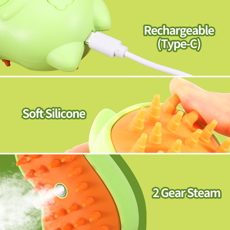 Cat Steam Brush for Shedding Rechargeable Cat Brush with Steam Self Cleaning 3in1 Cat Hair Brush with 2Gears Cat Grooming Brush for Long and Short Hair of Cat and Dog-Green Green - BeesActive Australia