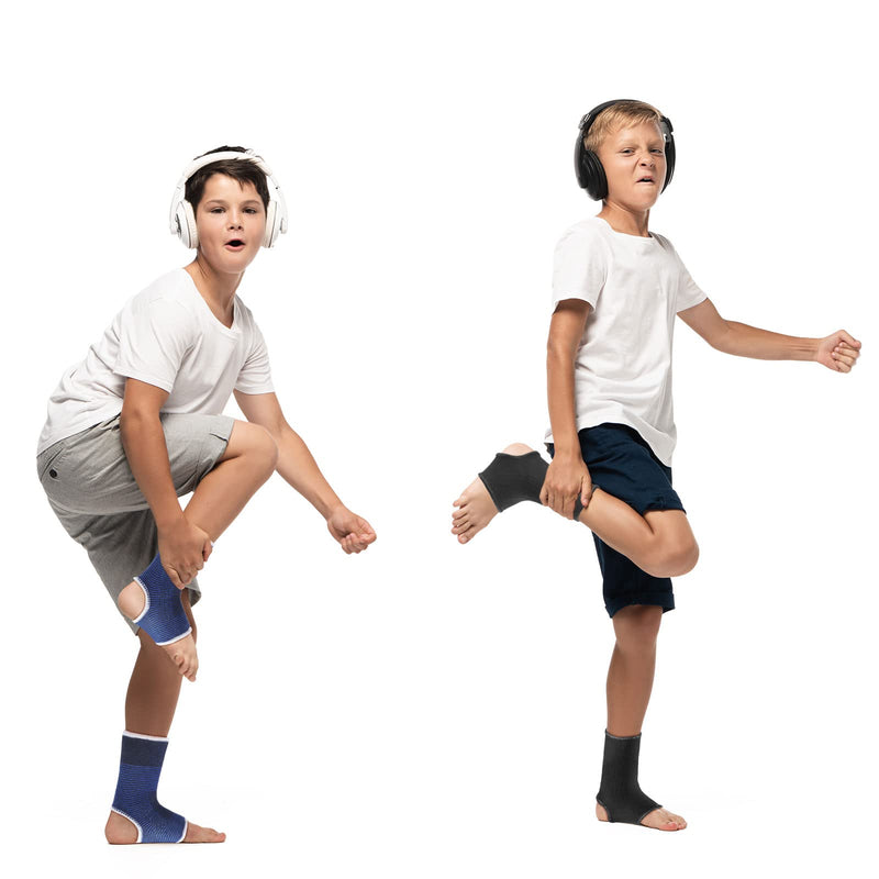 Loopeer 6 Pairs Kid Compression Ankle Brace Knitted Breathable Ankle Support Sleeve Socks Plantar Fasciitis Braces for Girls Boys Kids Sprained Running Fitness, Blue and Black - BeesActive Australia
