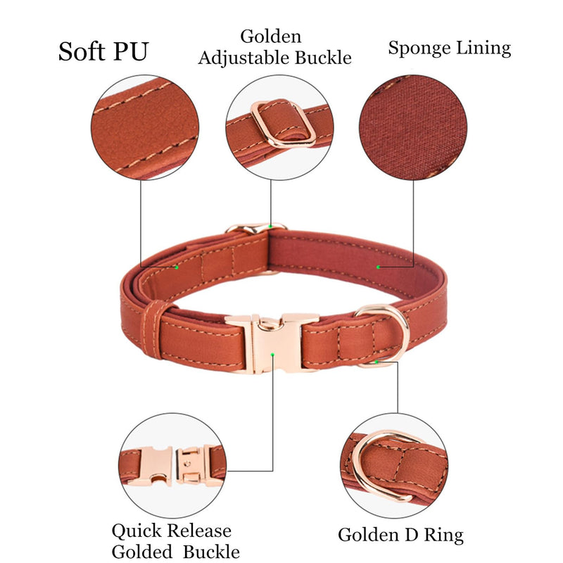 Dog Collar Leather Soft PU with Neoprene Inner Quick Release Gold Metal Buckle for Small Medium Large Dogs(M Red) M - BeesActive Australia