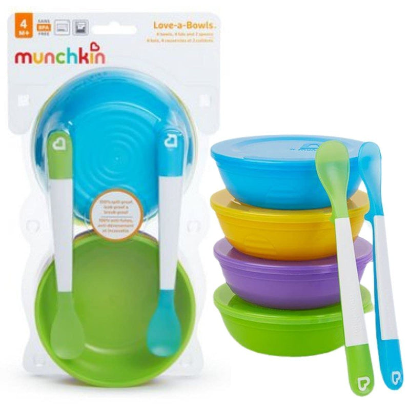 Munchkin® Love-a-Bowls™ 10 Piece Baby Feeding Set, Includes Bowls with Lids and Spoons, Multicolor