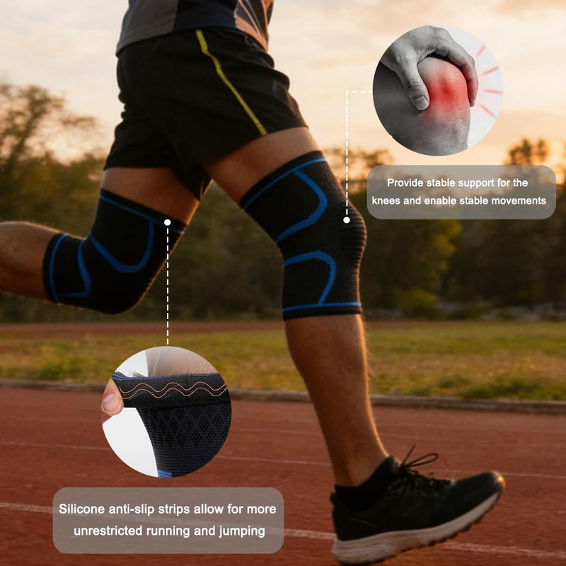 2-Pack Compression Knee Brace for Women & Men - Knee Support Sleeve for Running, Weightlifting, Meniscus Tear, Arthritis Pain Relief, Breathable Anti-Slip Sports Knee Sleeves (Black) Black - BeesActive Australia
