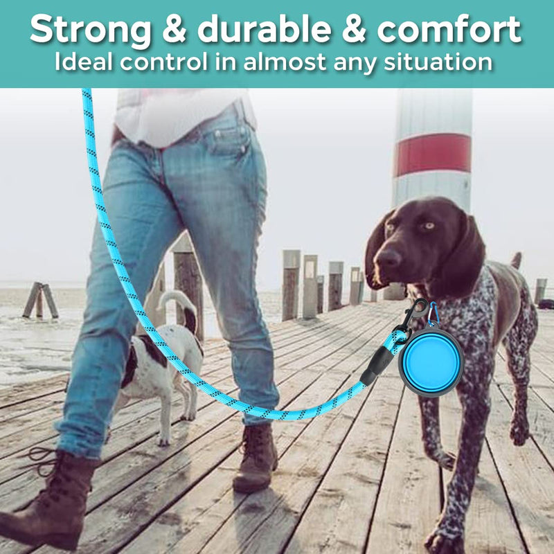 COOYOO 2 Pack Dog Leash 2/5/6 FT Heavy Duty - Comfortable Padded Handle - Reflective Dog Leash for Medium Large Dogs with Collapsible Pet Bowl Set 2-Black+Blue 1/2"x 5 FT (18~120 lbs.) - BeesActive Australia