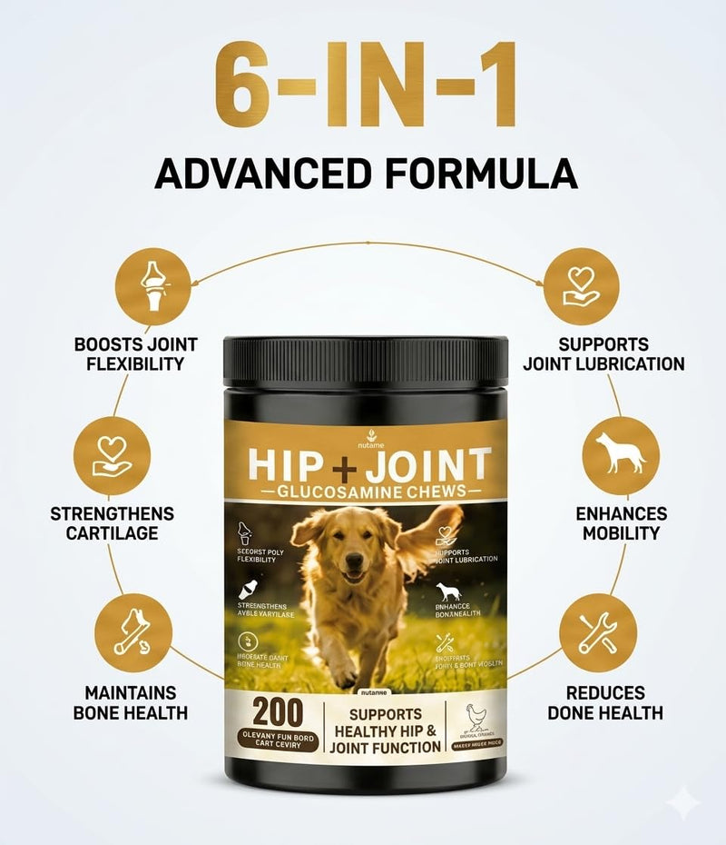 Joint Care Supplements for Dogs – Supports Healthy Joints,Mobility & Cartilage,Natural Ingredients,Vet-Approved Soft Chews for All Breeds & Ages-200Ct