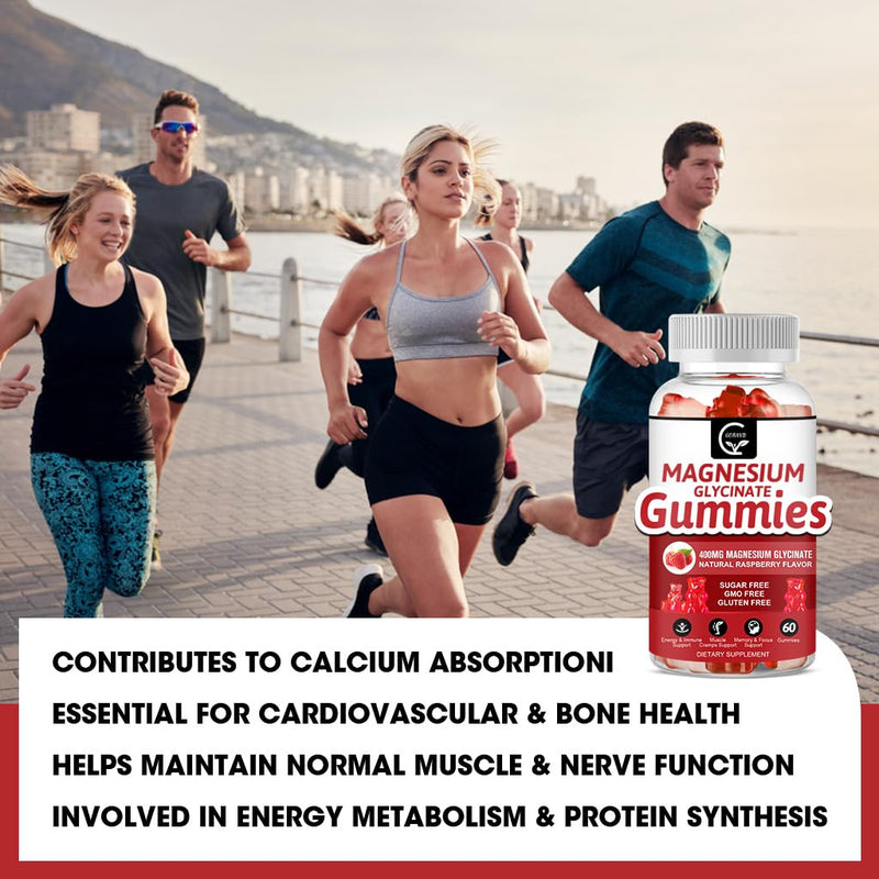 Magnesium Glycinate Gummies 400mg, Mg Potassium Supplement with Chelated Magnesium Malate Complex, Vitamin D, B6, and CoQ10, Supports for Memory, Calm, Mood & Sleep - 60 Count (Pack of 2) Raspberry 60 Count (Pack of 2)