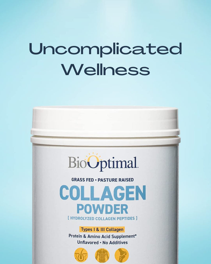 BioOptimal Grass-Fed Hydrolyzed Collagen Powder, Unflavored, Skin & Joints | Hydrolyzed Type I & III; 10g per scoop; 45 servings; non-GMO; gluten-free; no sugar or preservatives; GMP certified