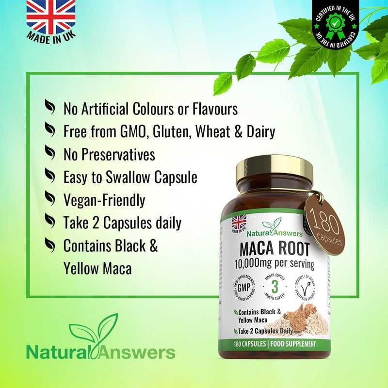 180 Maca Root Capsules with Ginseng & Black Pepper - (6 Months Supply) Vegetarian Supplement - UK Manufactured 5000mg - BeesActive Australia