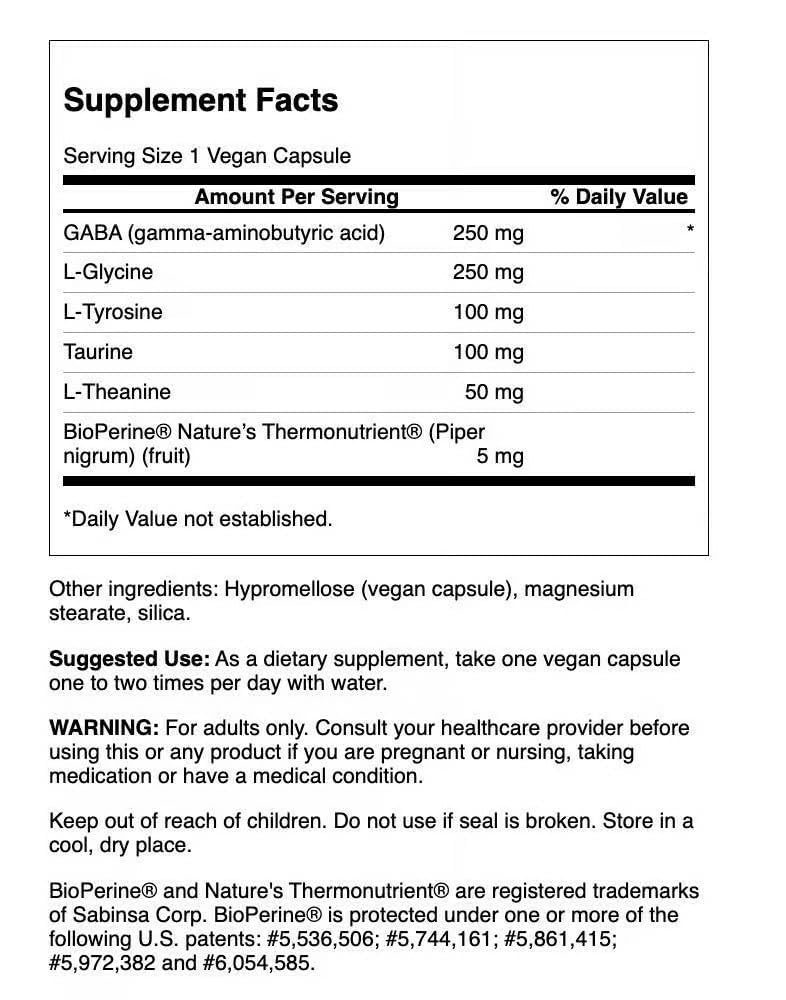Swanson Amino Acid Gabaplex with L-Theanine, 60 Veg Capsules, 2 Pack | Advanced Relaxation Formula to Tackle Stress for Emotional Wellbeing and Healthy Brain and Nervous System Function 60 Veg Capsules (2 Pack)