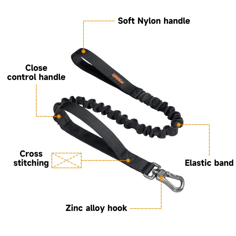 EXCELLENT ELITE SPANKER Military Bungee Dog Leash Elastic Leads Rope with 2 Padded Control Handle for Medium and Small Dogs (Black) Black - BeesActive Australia