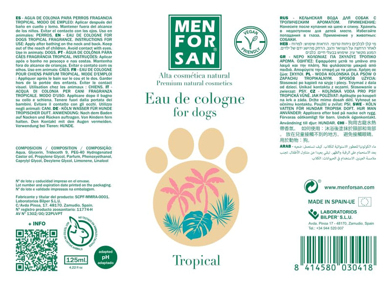 MENFORSAN Eau de Toilette for dogs | Tropical | Intense and refreshing scent | Deodorizing effect | With very mild ingredients that do NOT irritate the skin | With neutral pH value | 125ml - BeesActive Australia