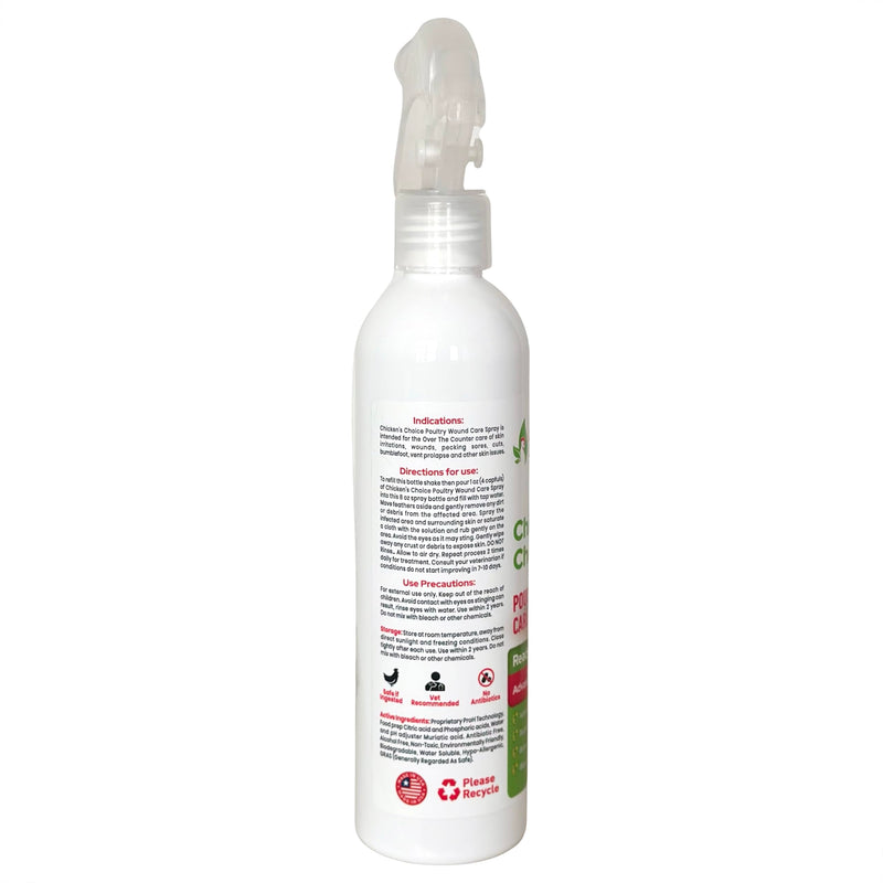 Chicken's Choice Wound Care for Chickens & Birds. Advanced Wound Care Spray for Poultry. Works for Bumblefoot, Vent Prolapse, Pecking Sore, Burns & Skin Irritations. Makes 32 oz Spray. 32 Fl Oz