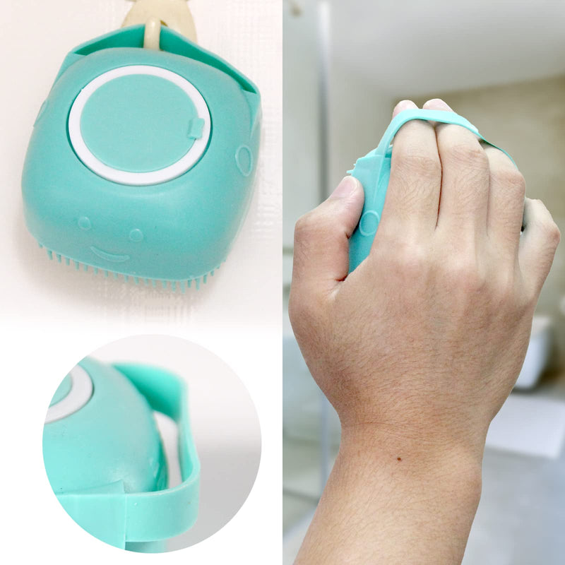 Dog Bath Brush, Pet Massage Brush Shampoo Dispenser, Soft Silicone Brush Rubber Bristle for Dogs and Cats Shower Grooming Blue - BeesActive Australia