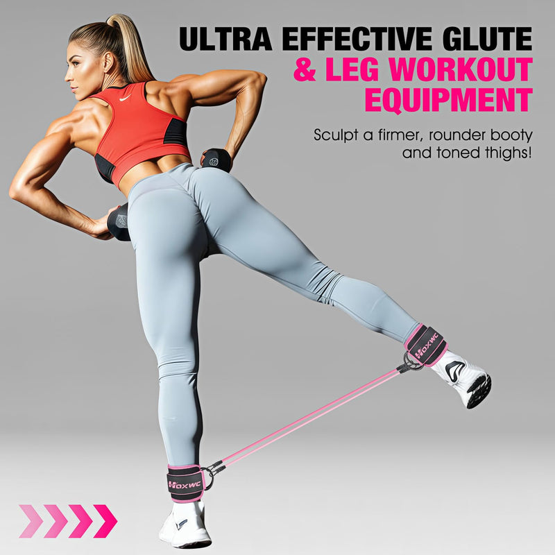 Ankle Resistance Bands with Cuffs, Ankle Bands for Working Out, Ankle Resistance Band for Leg, Booty Workout Equipment for Kickbacks Hip Fitness Training, Exercise Bands for Butt Lift Women 1-pink - BeesActive Australia