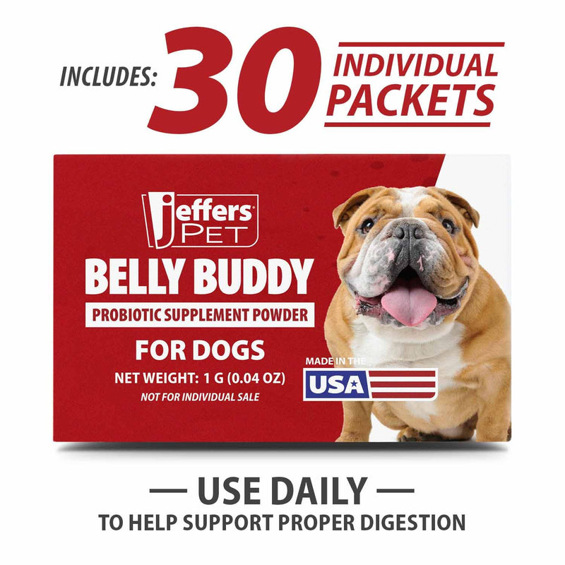 Jeffers Belly Buddy Dog Probiotic Powder Packets, 30 Count - Veterinary Formulated, Four Probiotic Strains & Vitamins for Gut Health, Diarrhea & Digestive Balance, Chicken Liver Flavor, USA Made For Dogs 30 ct