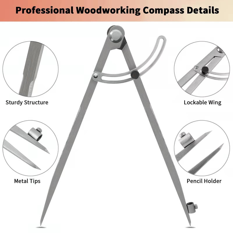 Compass for Geometry, 20 inch Compass for Woodworking, Precision Woodworking Compass with Wing Divider and Pencil Holder, Large Compass for Geometry, Drafting, Drawing Compass (20inch) 20inch