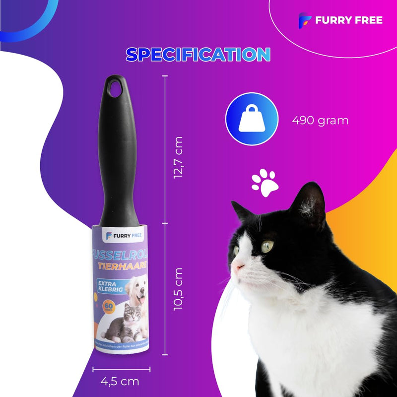 Furry Free lint roller animal hair extra strong - 600 sheets lint roller set - lint roller clothing, floor etc - lint rollers large pack xxl 10 lint roller attachments of 60 sheets each. & 2 lint roller holders - BeesActive Australia