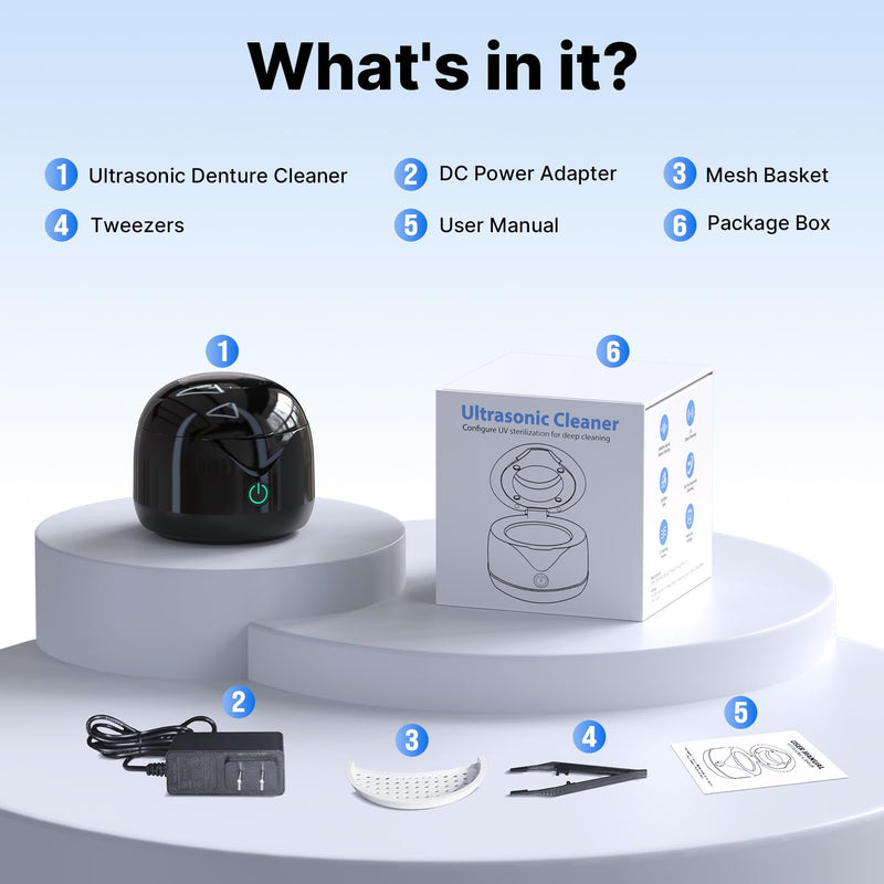 CXRUY Ultrasonic Retainer Cleaner - UV Dental Cleaning Pod Night Guard Cleaner for Dentures, Aligner, Braces, Toothbrush Heads, Jewelry (Black) Black - BeesActive Australia