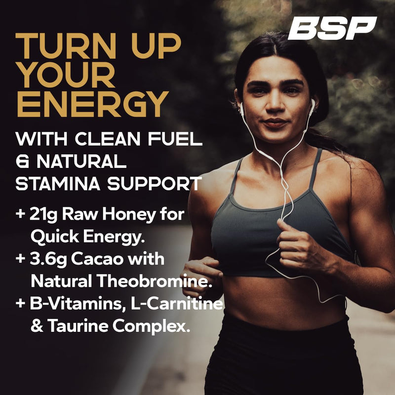 Benavidez Energizing Honey + Cacao Gel - 12 × 15 g Single-Serve Pouches | Raw Honey & 3.6 g Cacao with L-Carnitine, Taurine, B-Vitamins | Natural Endurance Fuel | Caffeine Free