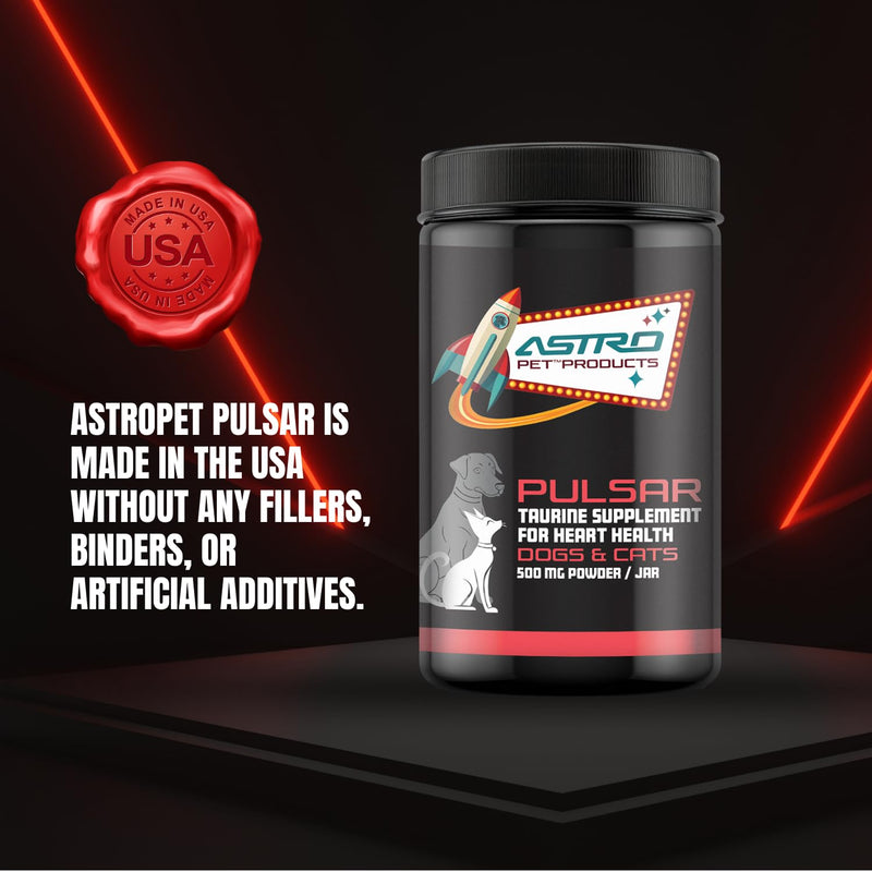 AstroPet - PULSAR - Taurine Supplement - For Dogs & Cats - Supports Heart Health - 100% Pure Human-Grade Taurine - Vision, Digestion, Immune & Overall Health Support - Made in USA - Powder - 500 Grams