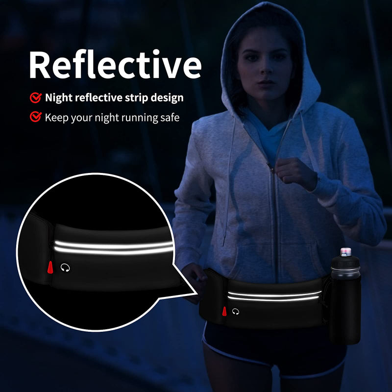 Hydration Running Belt for Women Men Running Fanny Pack with Foldable Water Bottle Holder (Bottles NOT Included) for Walking No Bounce Adjustable Waist Pouch for Runners Jogging black