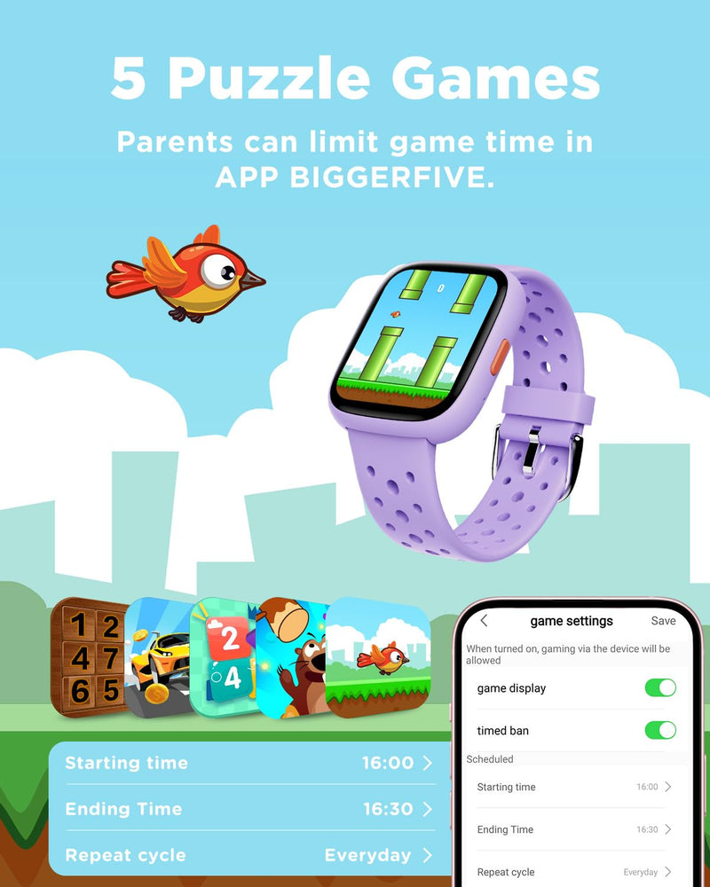 BIGGERFIVE Kids Smart Watch No Phone Needed, 1.8" Fitness Tracker Watch Lilac