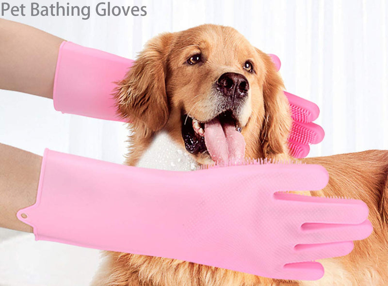 Pet Grooming Gloves for Bathing and Hair Removal, Dogs and Cats Bath Shampoo Brush, Soft and Durable Silicone Scrubber Glove for Pets Shower Like Horse, Dog and Cat Pink - BeesActive Australia