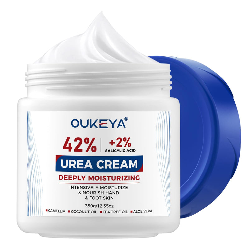 OUKEYA Urea Cream 42% plus Salicylic Acid 2% Net 350g for Dry Cracked Feet, Heels, Knees, Elbows, Hands Repair Treatment.Moisturizes and Removes Corns,Calluses,Dead Skin,and Softens Toenails 12.35 Ounce (Pack of 1)