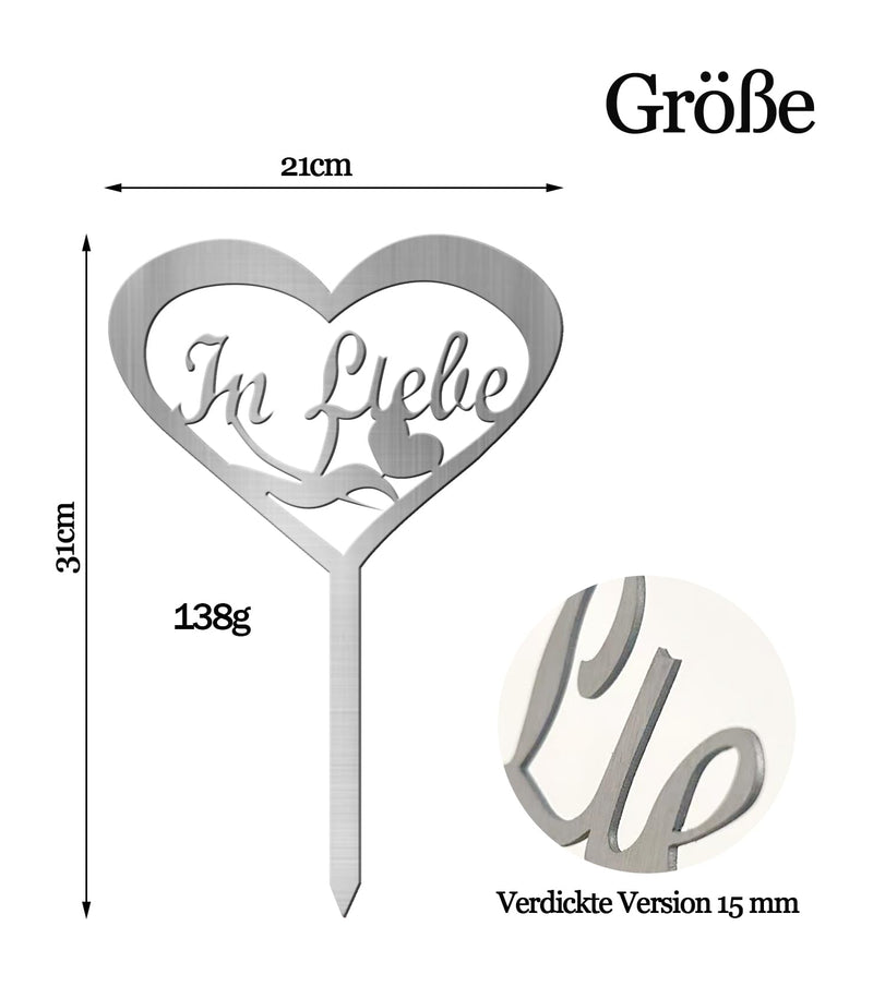 T TAKONE Grave Decoration Weatherproof - Stainless Steel Heart with Saying In Love - Grave Decoration for Cemetery, Pets and Memories, Suitable for Christmas, Winter and Dead Sunday Silver Heart - BeesActive Australia
