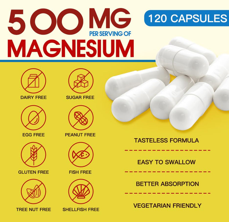 ZEBORA 10-in-1 Magnesium Glycinate Complex 500mg, 120 Capsules | Chelated High Absorption with Citrate, Malate, Vitamin D3, and Zinc for Nerve, Muscle, and Bone Health Support 120 Count (Pack of 1)