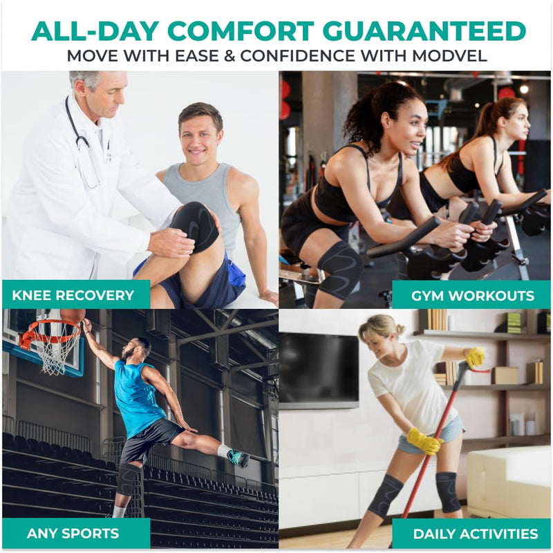 Modvel Knee Braces for Women & Men – 2 Pack Brace Set, Compression Sleeves for Meniscus Tear, ACL & Arthritis Pain Relief, Joint Support and Stability – Black M Medium - BeesActive Australia