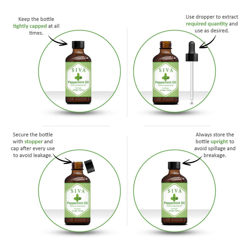 SIVA Peppermint Essential Oil 4oz (118 ml) Premium Essential Oil With Dropper For Diffuser, Aromatherapy, Hair Care, Scalp Massage & Skin Care - BeesActive Australia