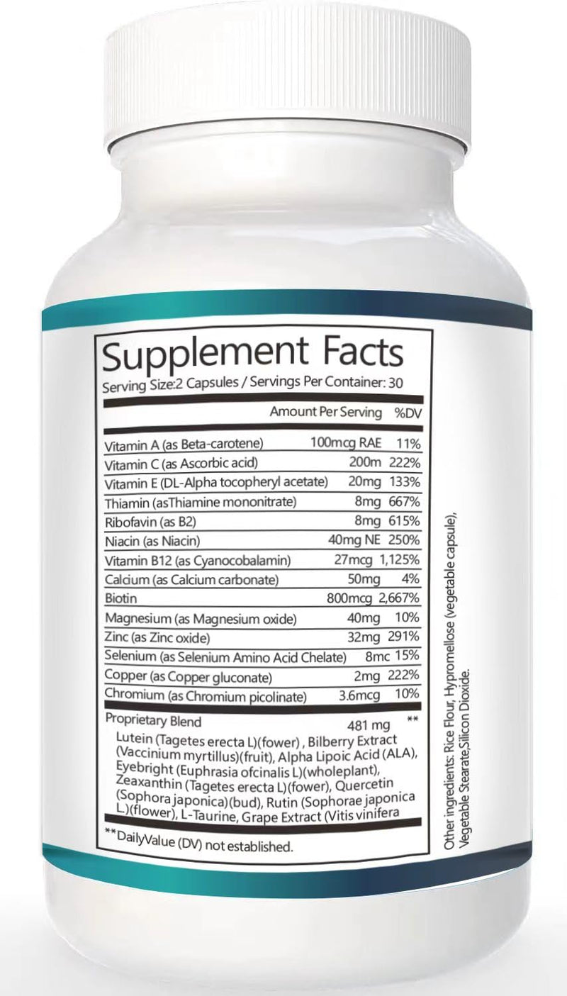 Retina Clear Pro Eye Health Support Supplement, with Minerals and Vitamins, Lutein and Bilberry Extract Supports Visual Clarity, Eye Fatigue Relief & Focus（2PCS）