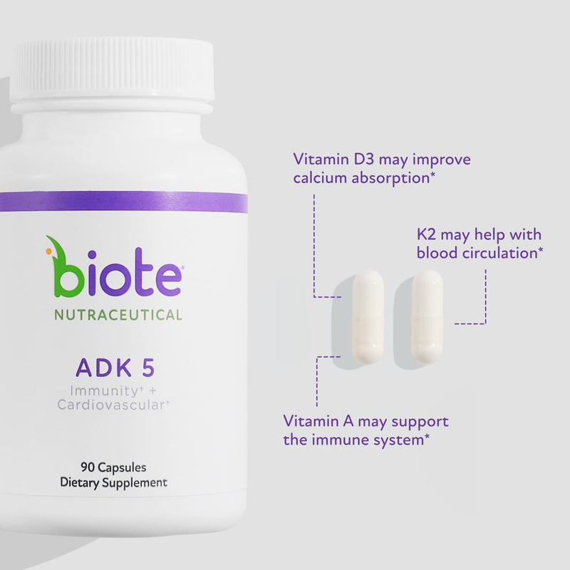Biote Nutraceuticals - ADK 5 - Immunity + Cardiovascular (90 Capsules) 90 Count (Pack of 1)