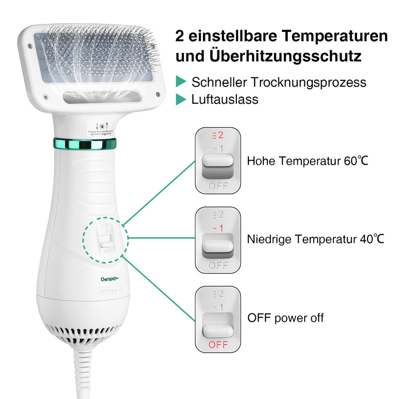 Ownpets dog hair dryer with fur comb, 2 in 1 pet hair dryer brush, dog dryer, temperature adjustable (2 levels 40 or 60℃), animal hair dryer for dogs, cats or other pets, 300W - BeesActive Australia