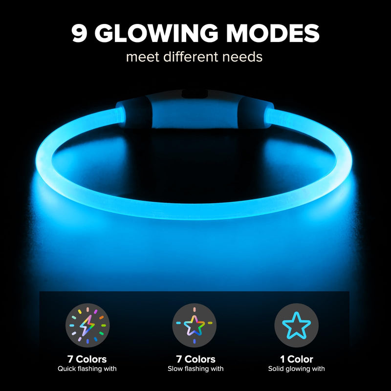 PcEoTllar Luminous Dog Collar Rechargeable with 7 Colors, Luminous Collar for Small and Large Dogs, 9 Lighting Modes Luminous Dog Collar Can be Dismantled to 70cm, LED Collar for Dogs - BeesActive Australia