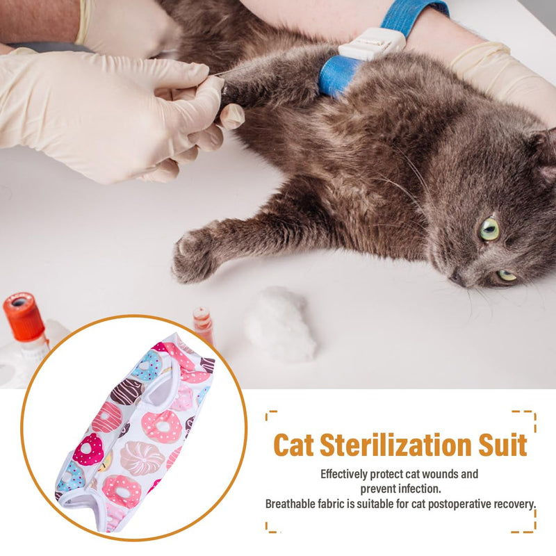 WeddHuis Cat Surgical Recovery Suit Collar Alternative for Cats Dogs Post Surgery Pajama Suit Home Indoor Pets Clothing Donut (M) - BeesActive Australia
